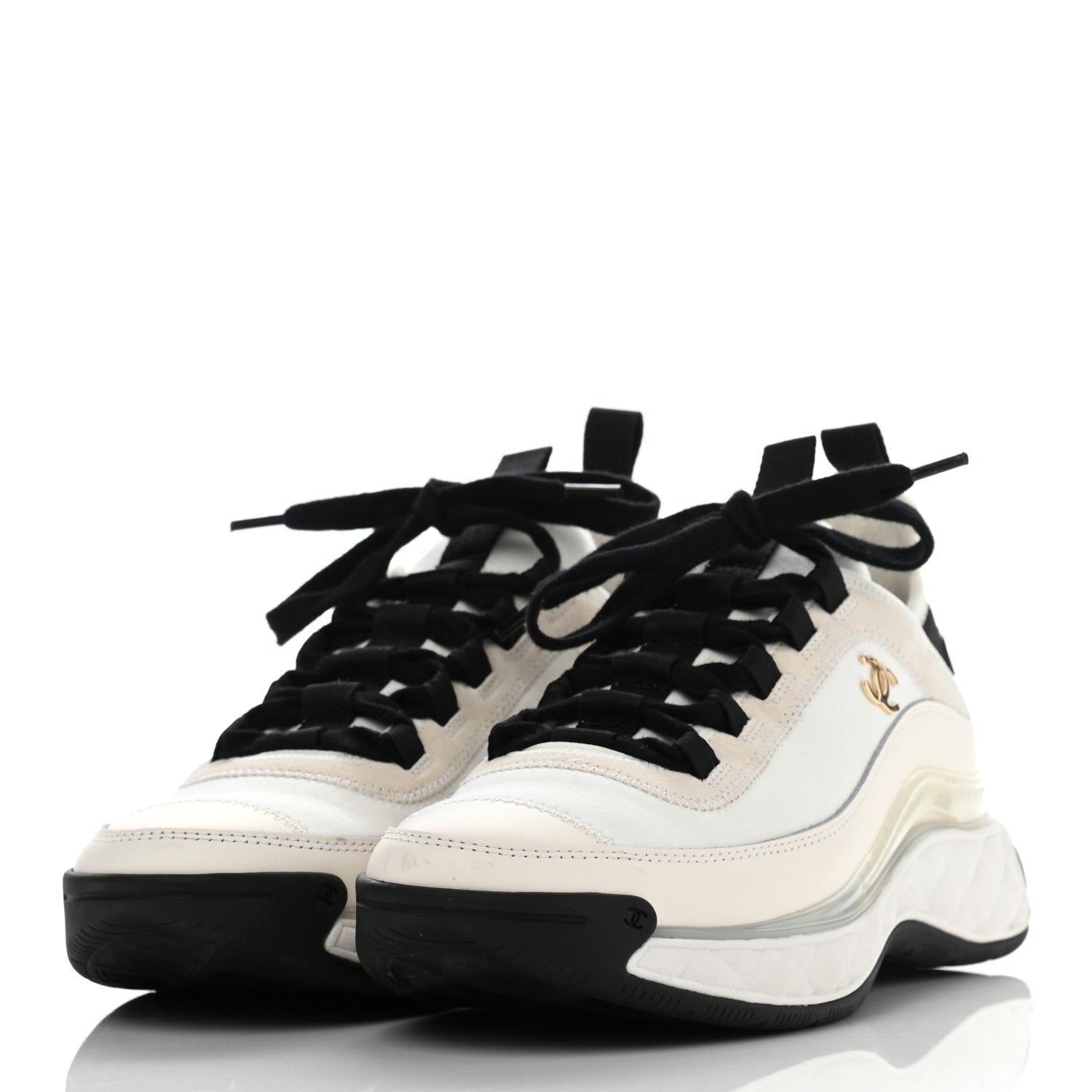 Chanel Velvet Calfskin Mixed Fibers CC Sneakers 37 Ivory Black 3 of 13