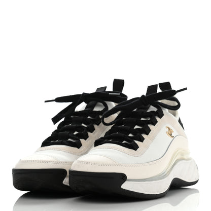 Chanel Velvet Calfskin Mixed Fibers CC Sneakers 37 Ivory Black 3 of 13