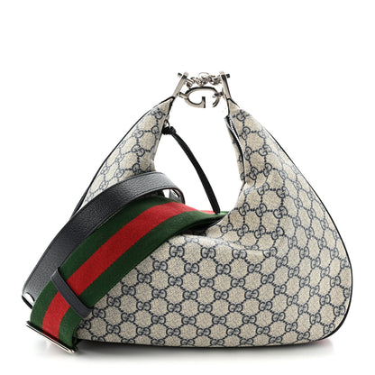 Gucci GG Supreme Monogram Textured Calfskin Web Large Attache Shoulder Bag  Beige Blue 1 of 10