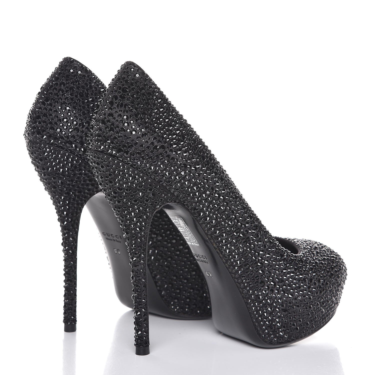 Gucci Satin Strass Embroidered Sofia Etoile Peep Toe Pumps 36 Black 4 of 10