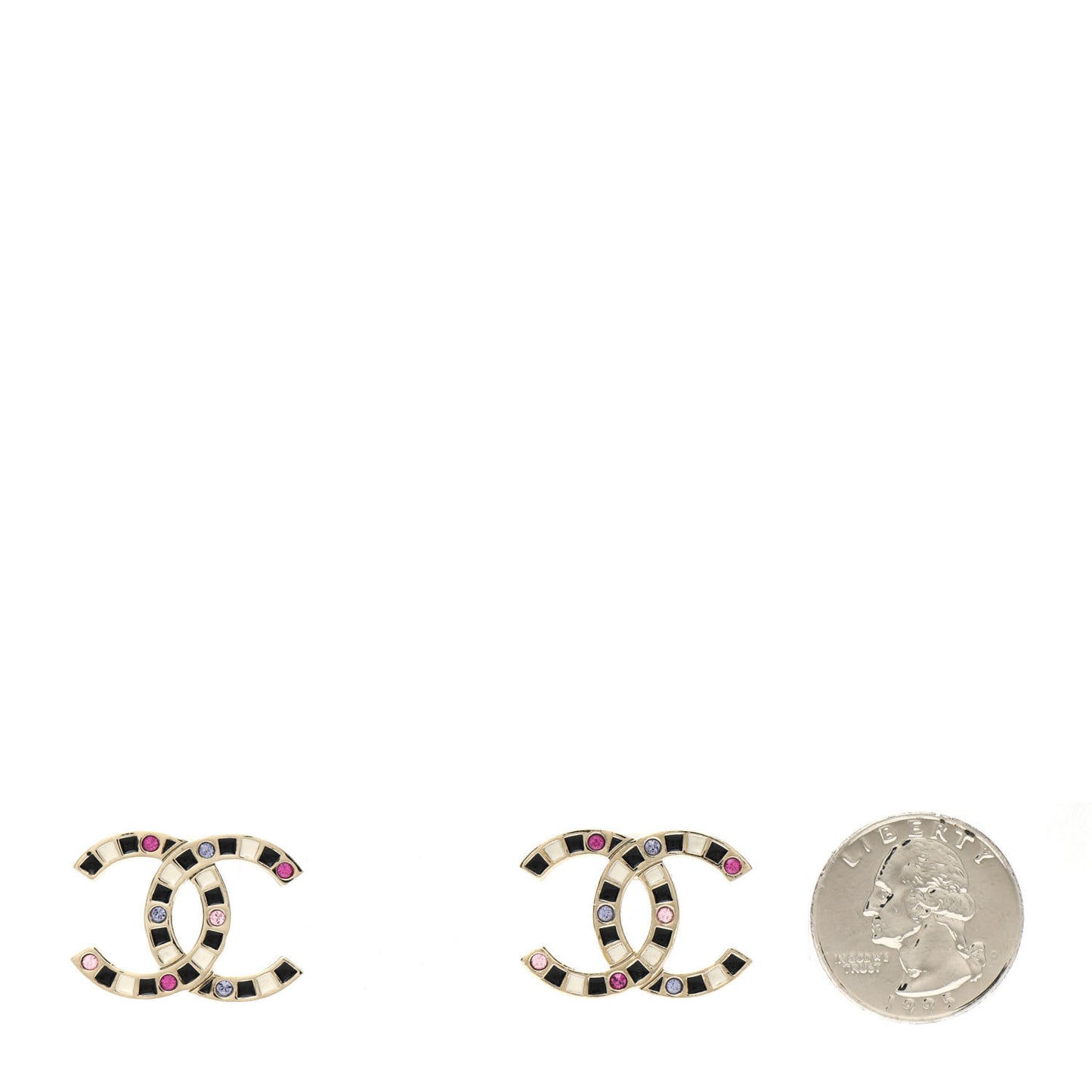 Crystal Enamel Large CC Earrings Gold Black White Pink