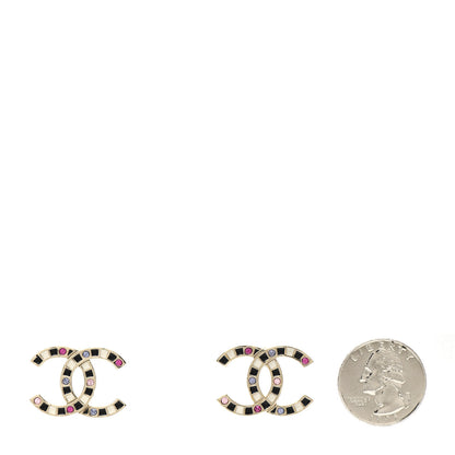 Chanel Crystal Enamel Large CC Earrings Gold Black White Pink 2 of 4