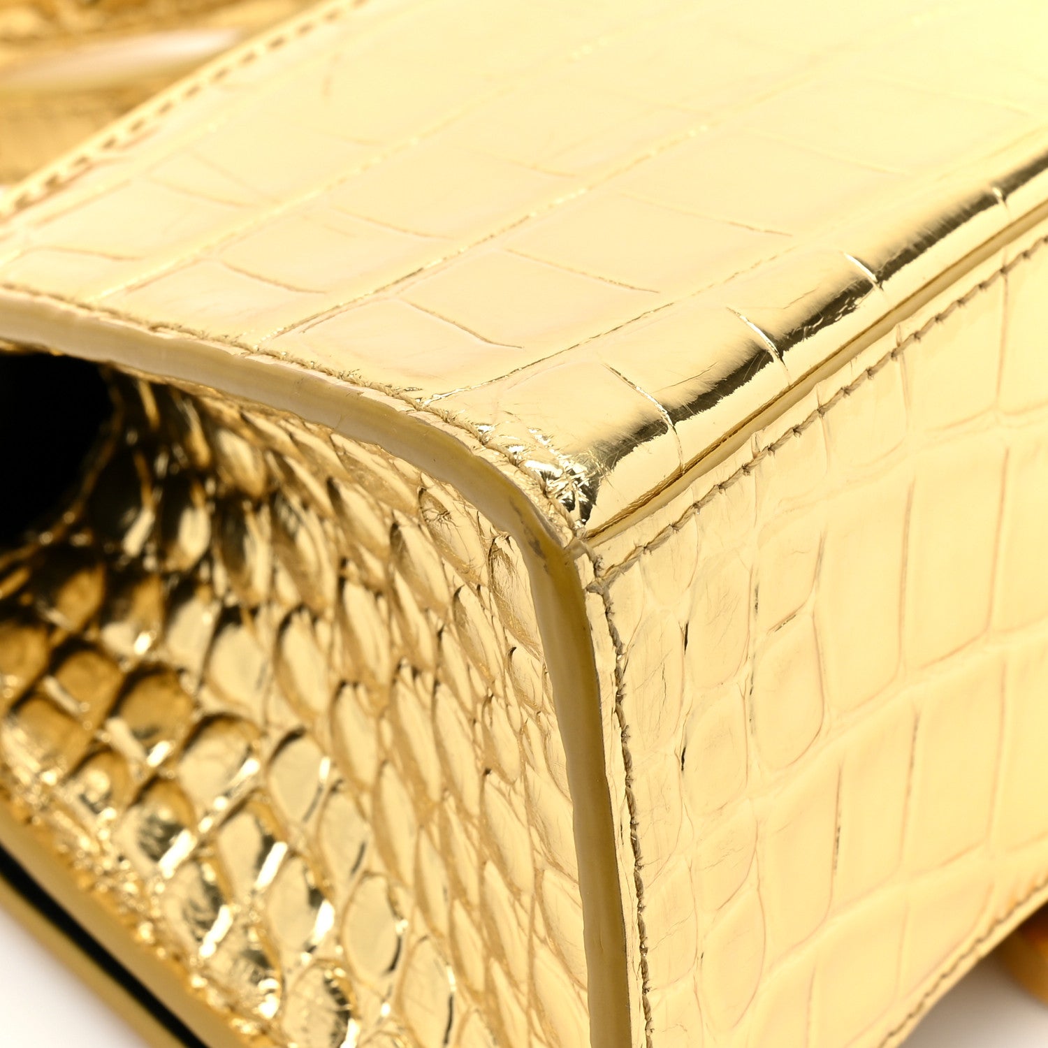 Balenciaga Metallic Calfskin Crocodile Embossed Hourglass Top Handle Bag XS Gold 13 of 14