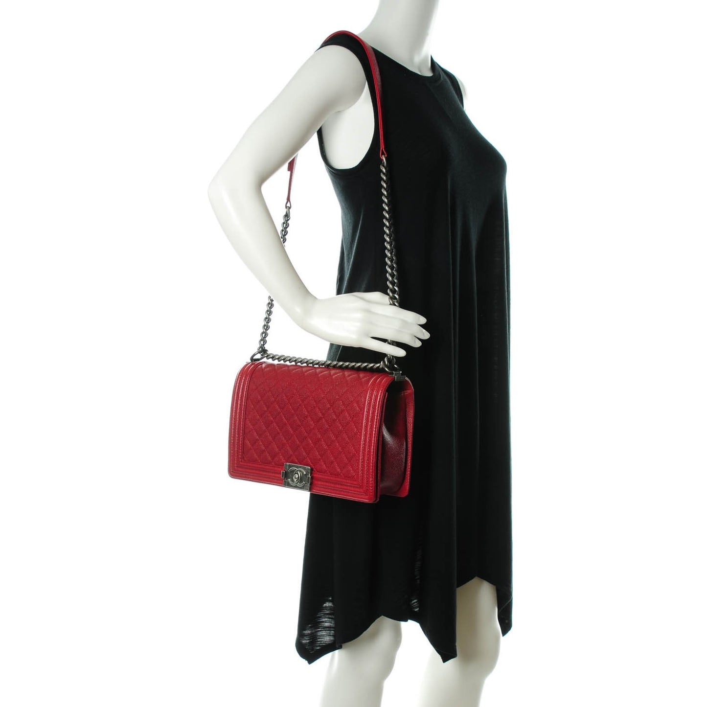 Caviar Quilted New Medium Boy Flap Dark Red