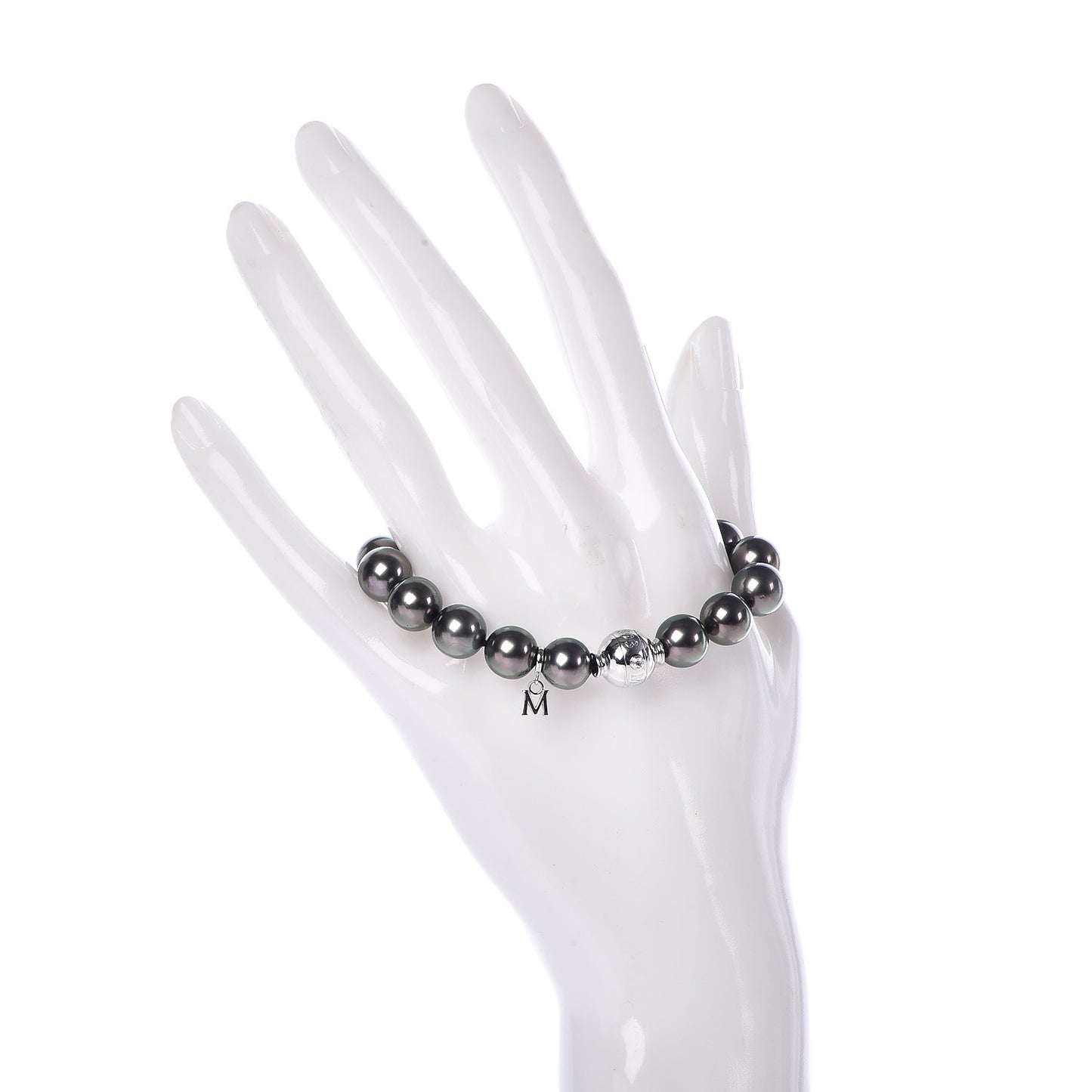 18K White Gold Diamond Black South Sea Pearl 9-9.5mm Bracelet