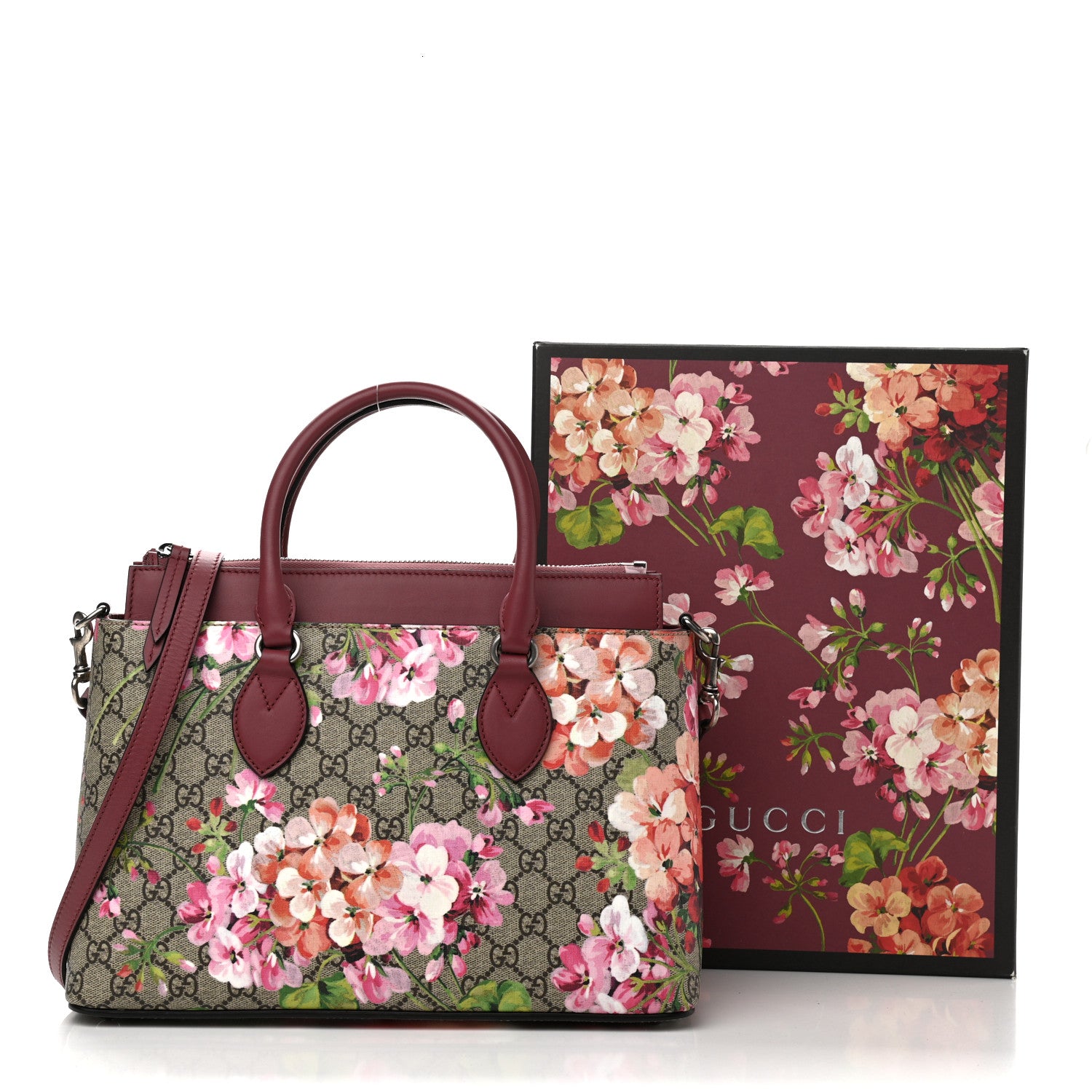 Gucci GG Supreme Monogram Blooms Small Zip Top Tote Beige Multicolor Dry Rose 13 of 13