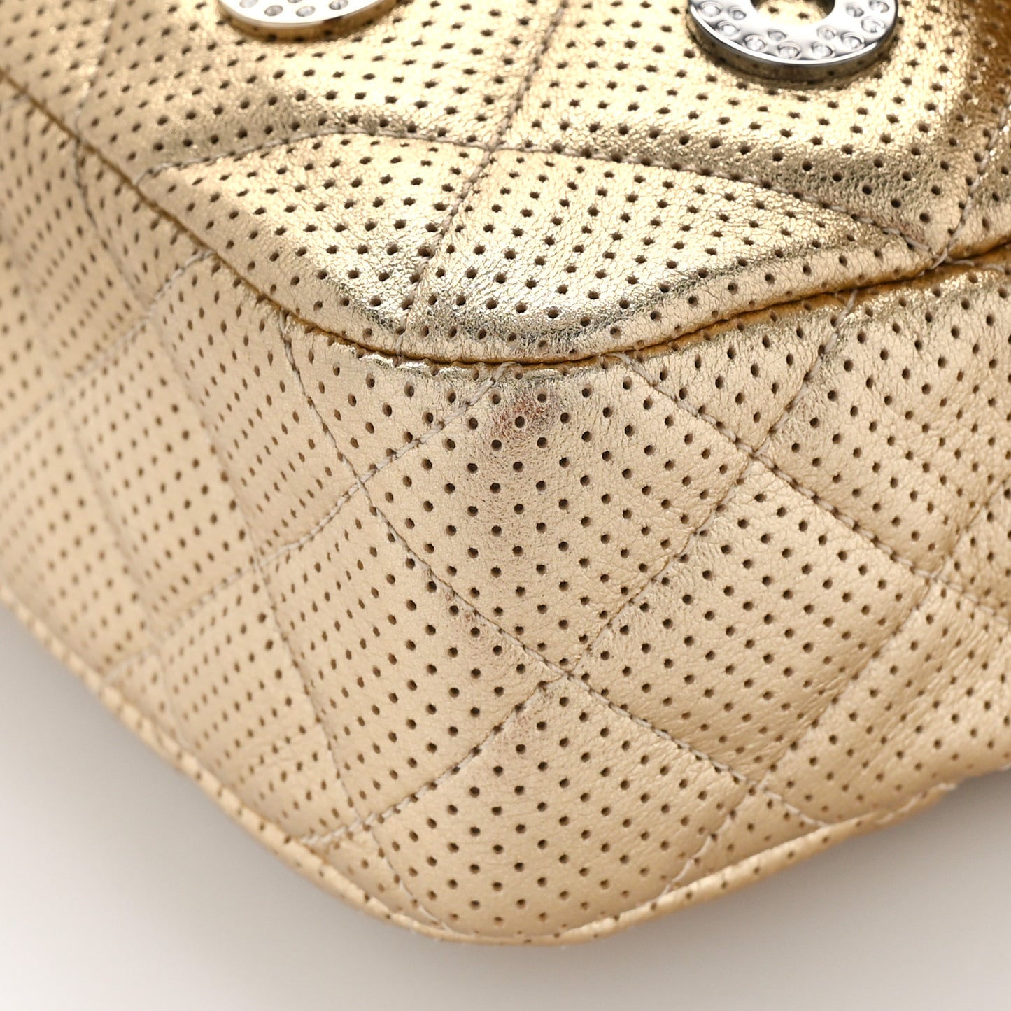 Perforated Metallic Lambskin Jumbo CC Medals Flap Gold