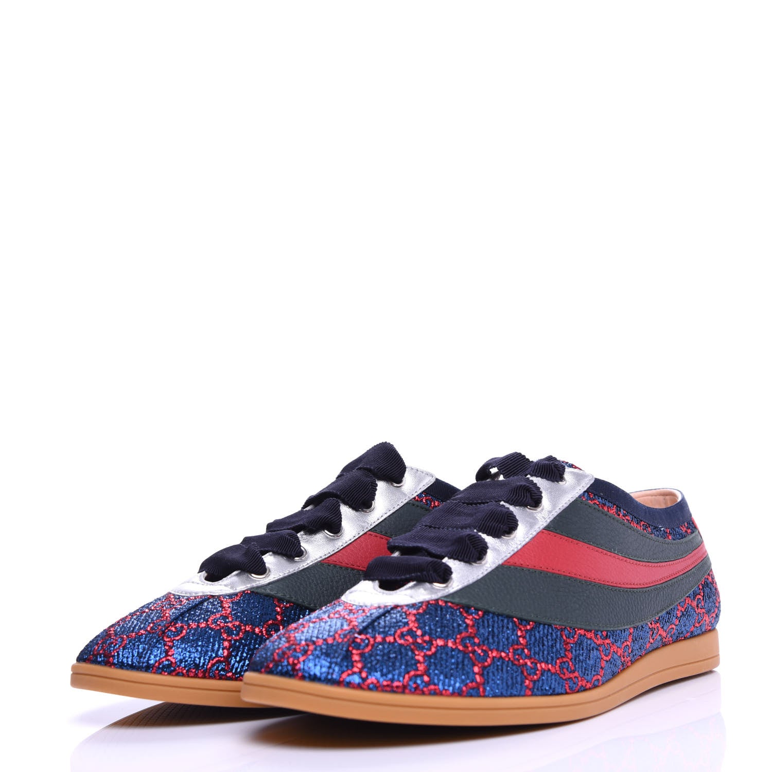 Gucci Lurex Calfskin Web GG Monogram Mens Falacer Sneakers 8.5 Iridescent Blue Iridescent Red Silver 2 of 9