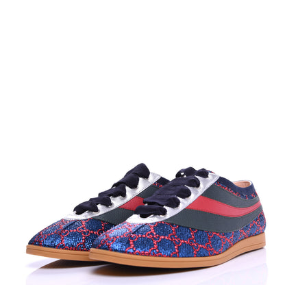 Gucci Lurex Calfskin Web GG Monogram Mens Falacer Sneakers 8.5 Iridescent Blue Iridescent Red Silver 2 of 9