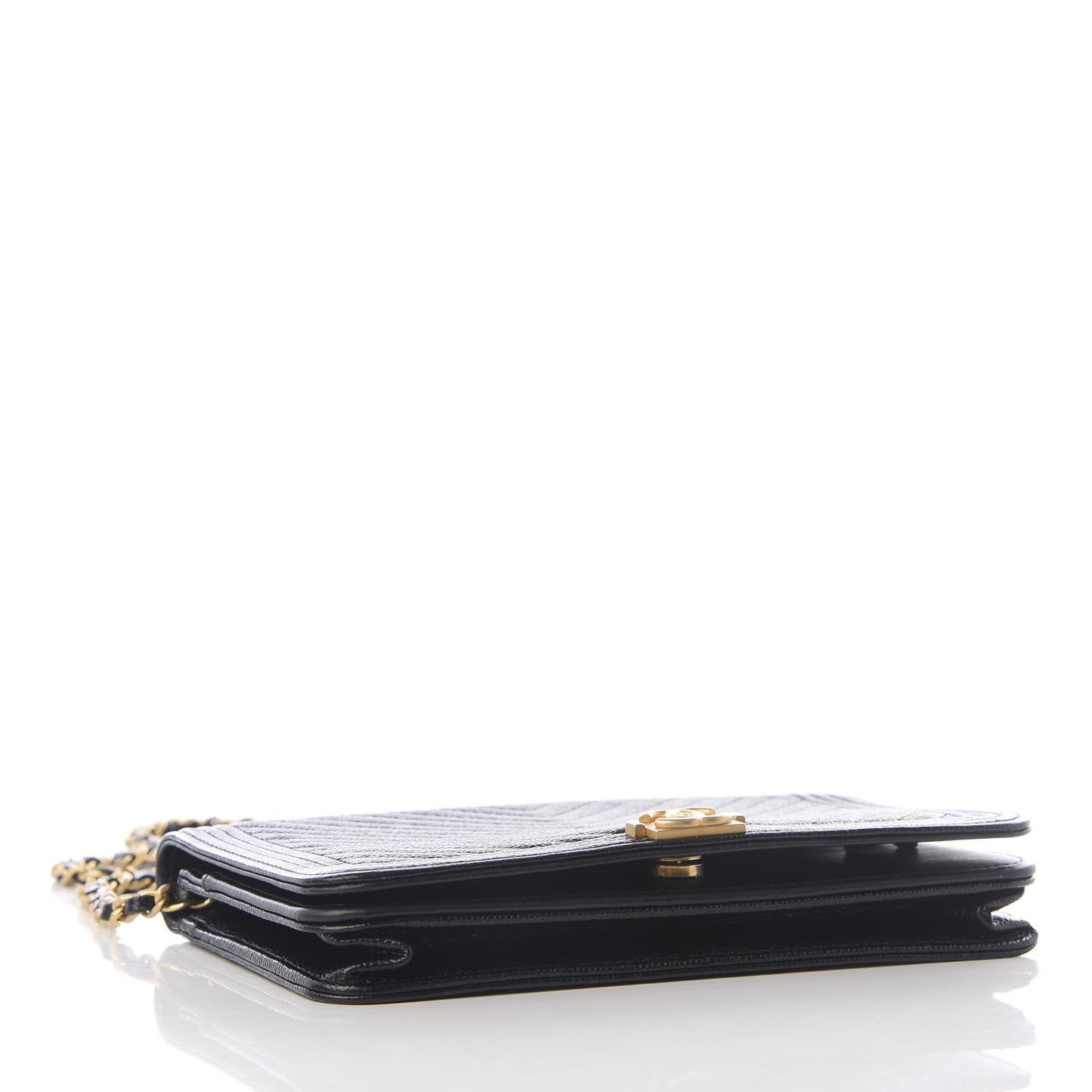 Caviar Chevron Quilted Boy Wallet On Chain WOC Black