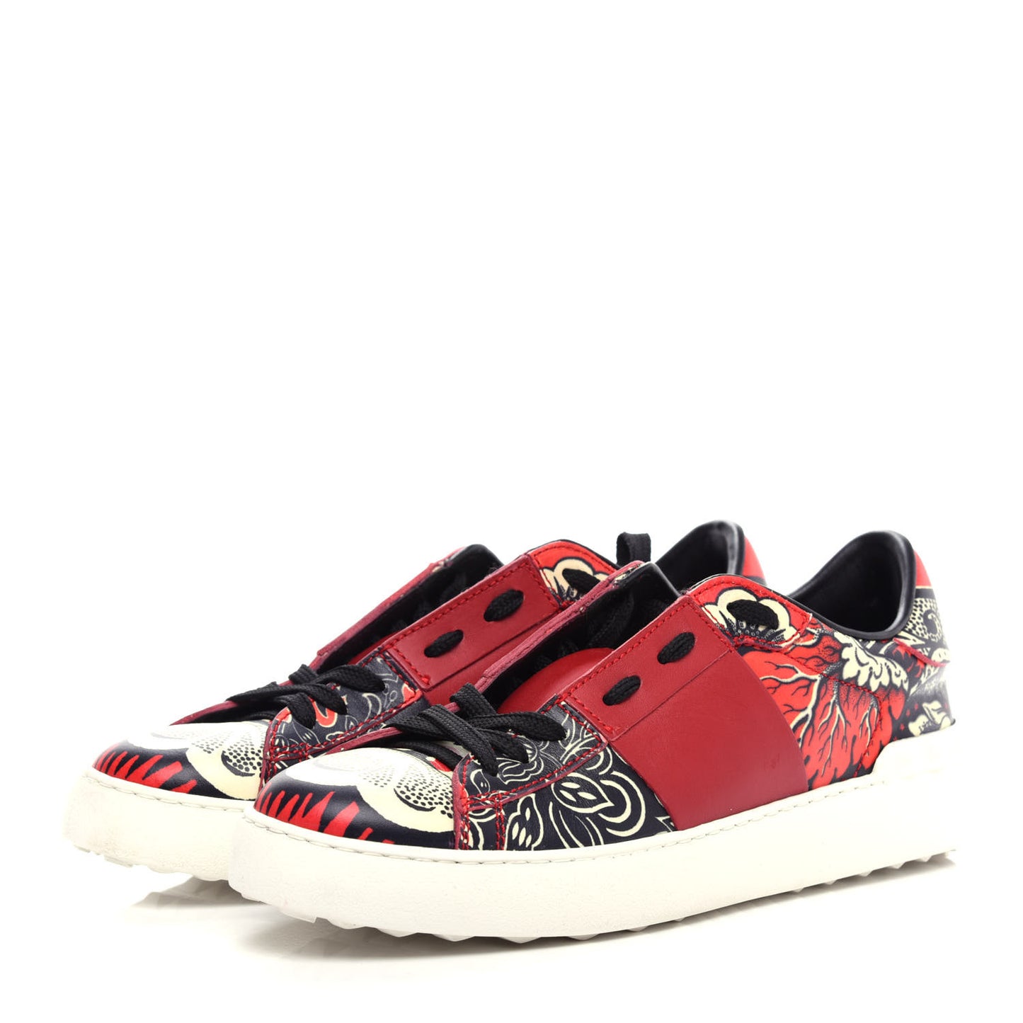 Calfskin Mime Rockstud Open Sneakers 39 Red White Black