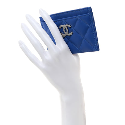 Chanel Lambskin Crystal Quilted Studded CC Card Holder Blue 2 of 9