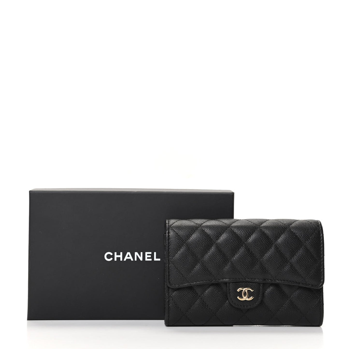 Caviar Quilted Medium Flap Wallet Black