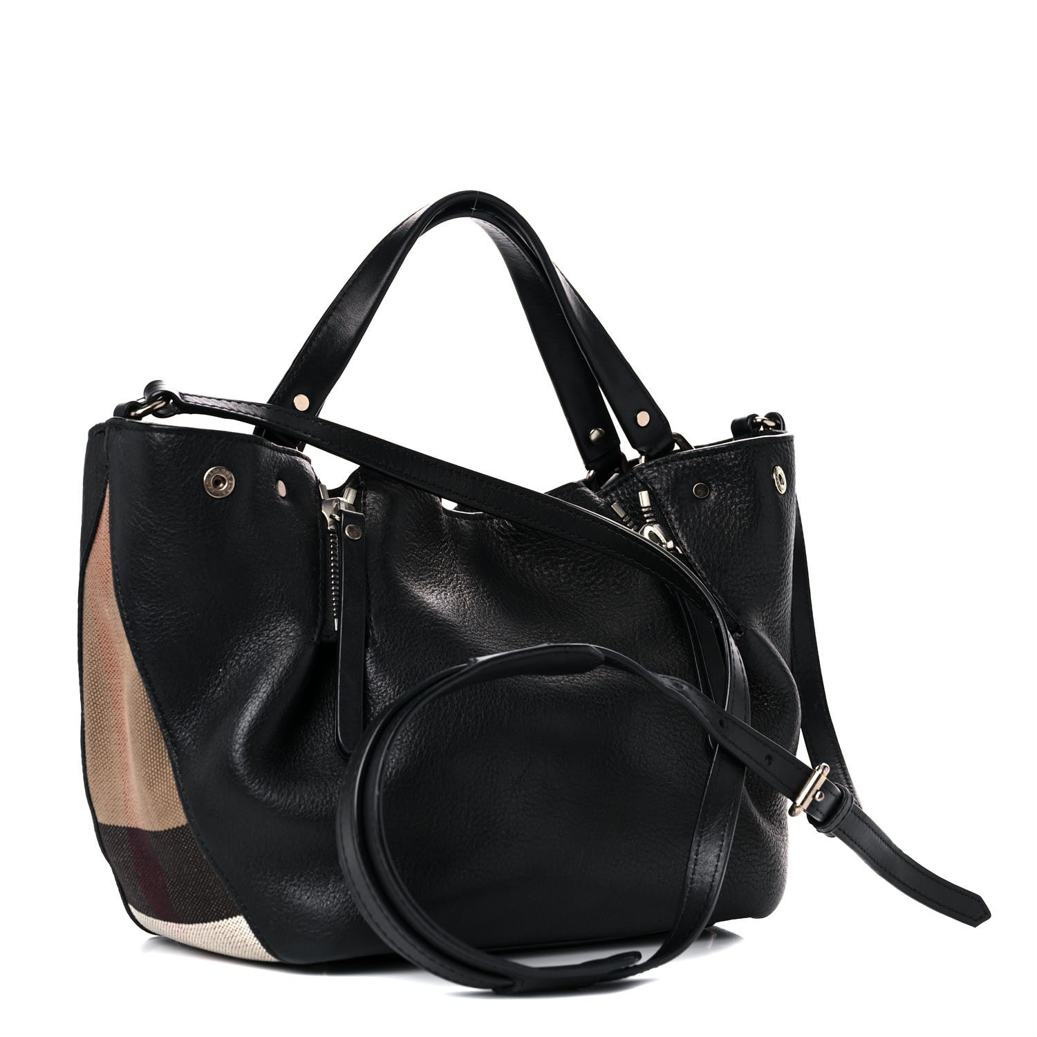 Burberry Grainy Calfskin House Check Small Maidstone Black 3 of 15