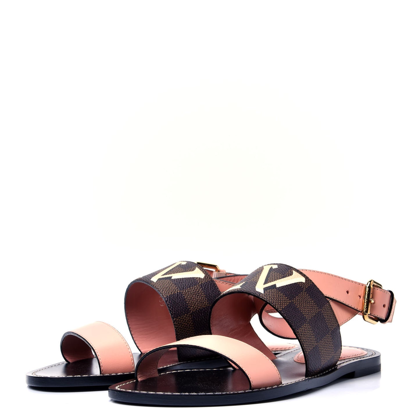 Calfskin Damier Ebene Passenger Flat Sandals 37.5 Venus Pink