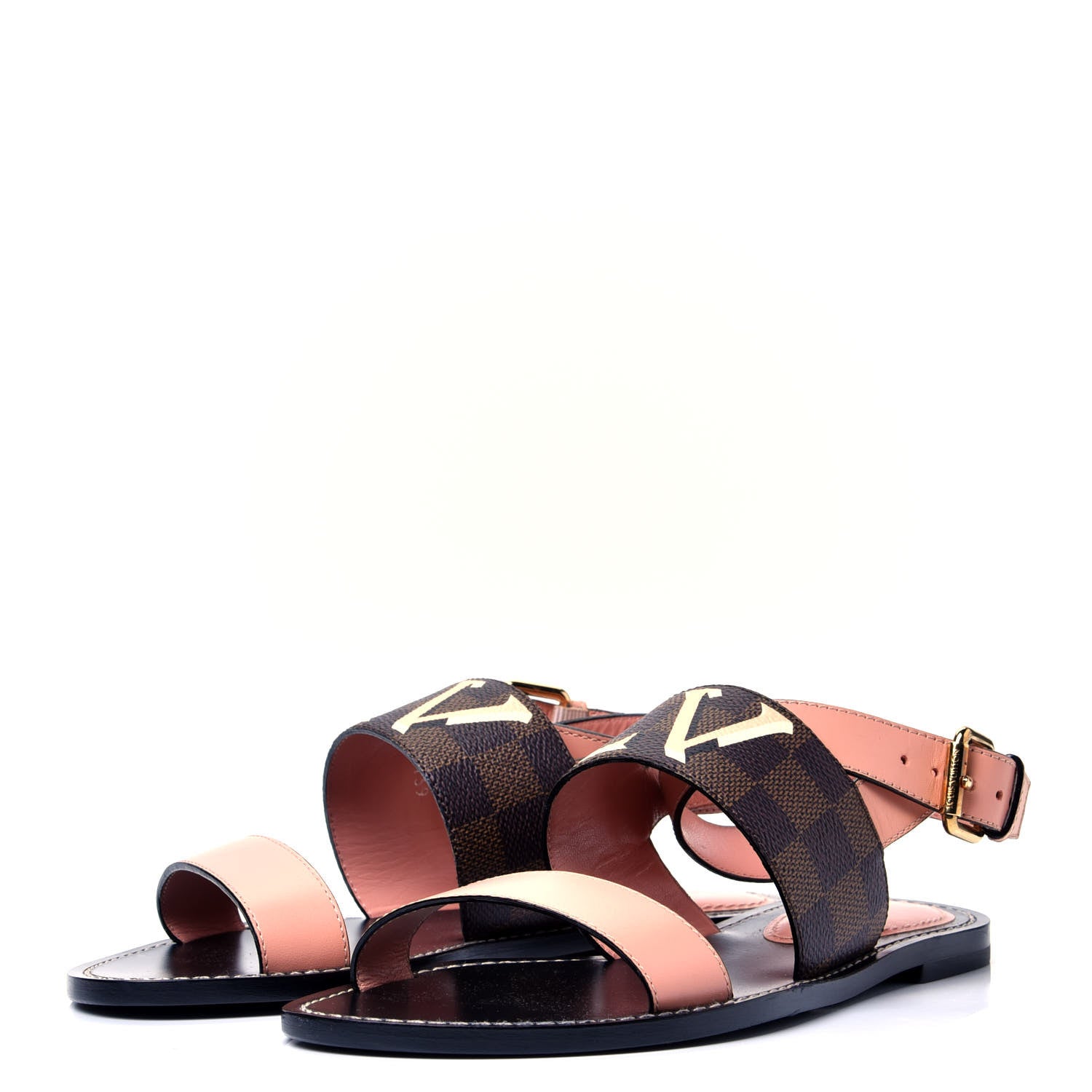 Louis Vuitton Calfskin Damier Ebene Passenger Flat Sandals 37.5 Venus Pink 4 of 8