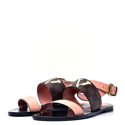 Louis Vuitton Calfskin Damier Ebene Passenger Flat Sandals 37.5 Venus Pink 4 of 8