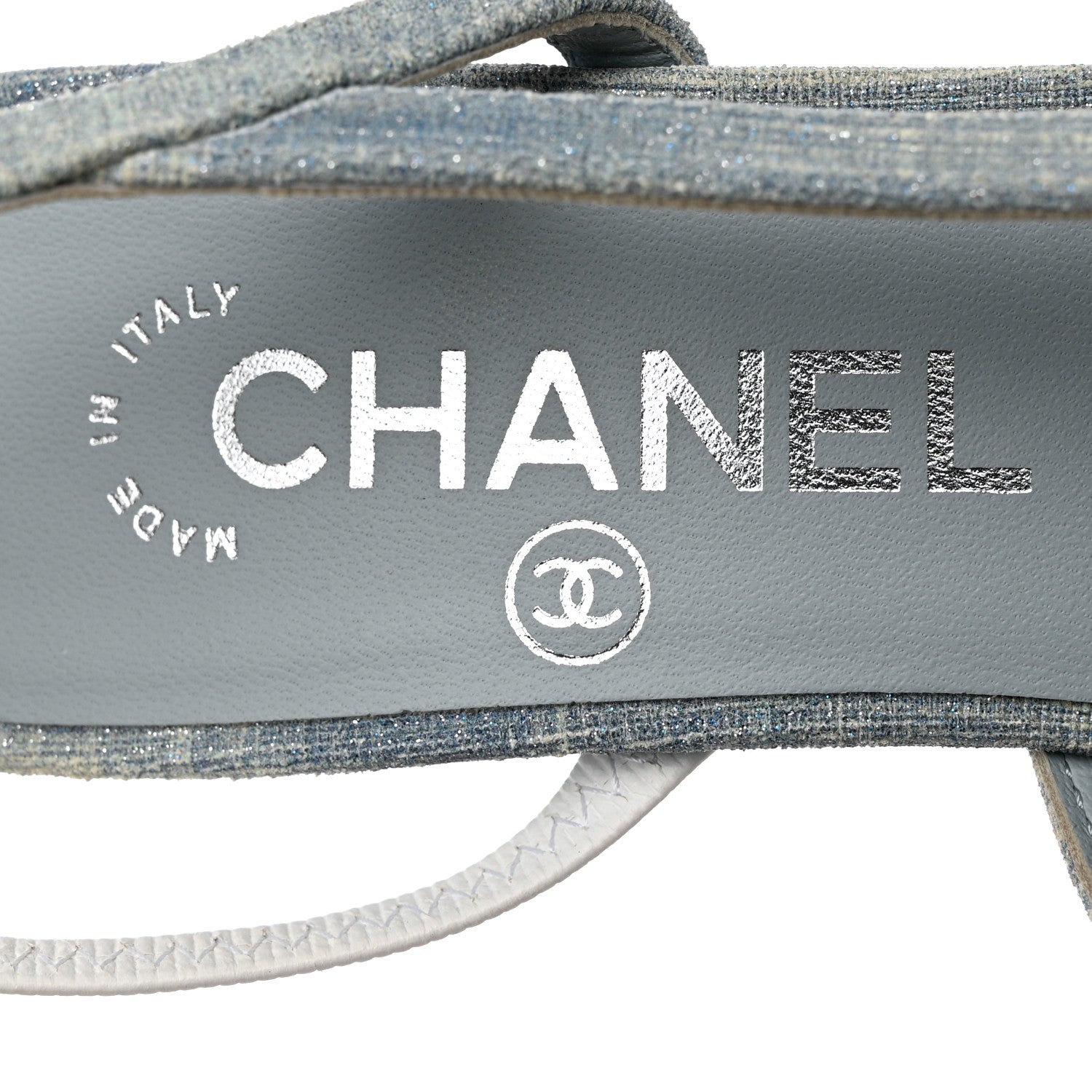 Chanel Denim Lambskin Cap Toe CC Slingback Pumps 35 Light Blue White 7 of 9