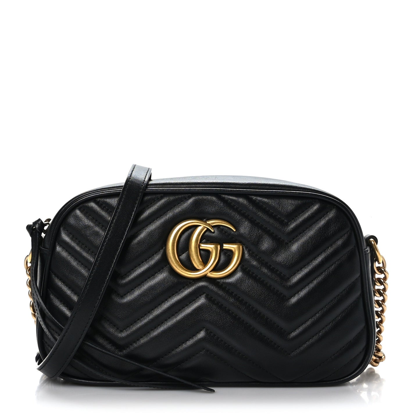 Calfskin Matelasse Small GG Marmont Chain Shoulder Bag Black