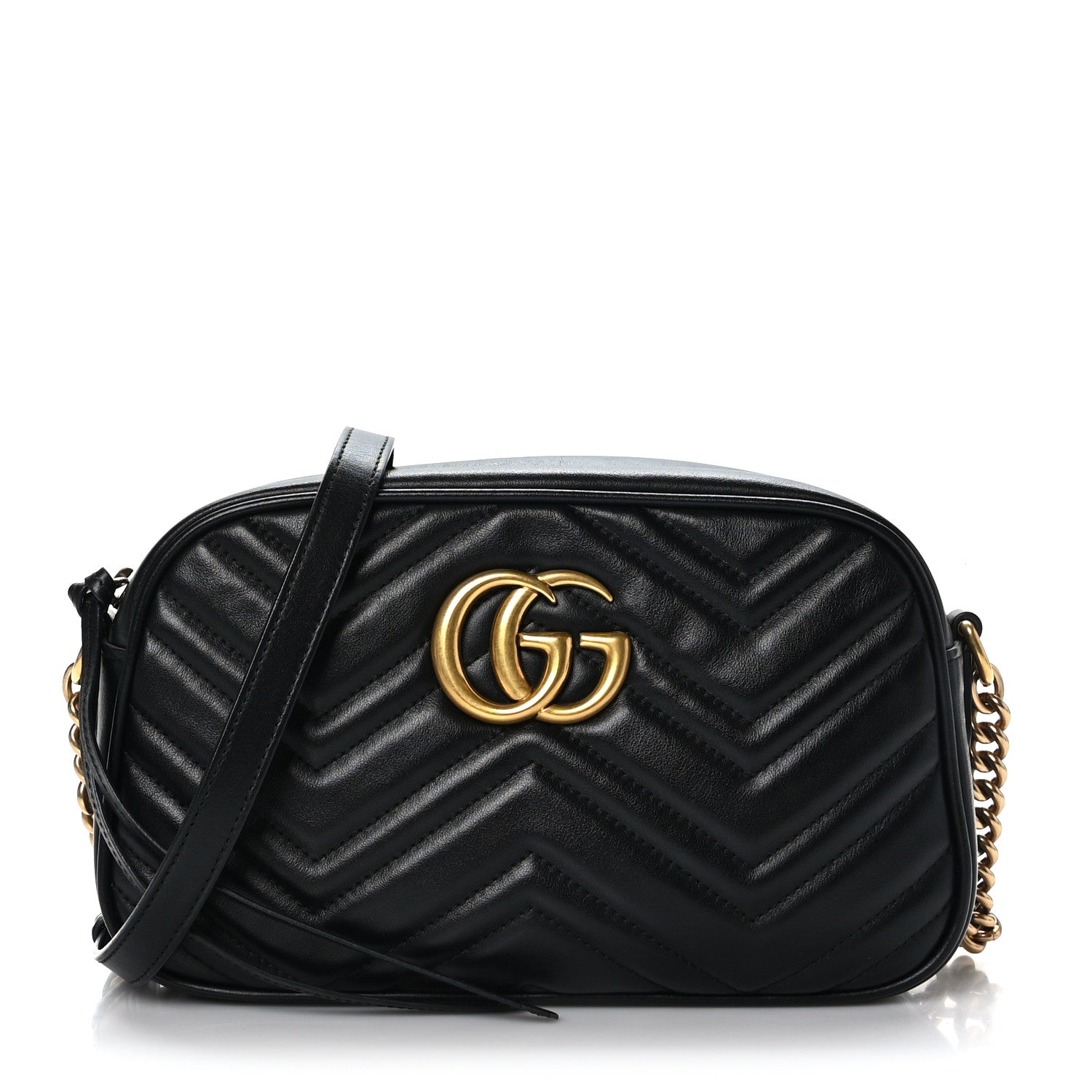 Gucci Calfskin Matelasse Small GG Marmont Chain Shoulder Bag Black 1 of 10