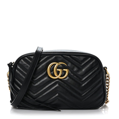 Gucci Calfskin Matelasse Small GG Marmont Chain Shoulder Bag Black 1 of 10