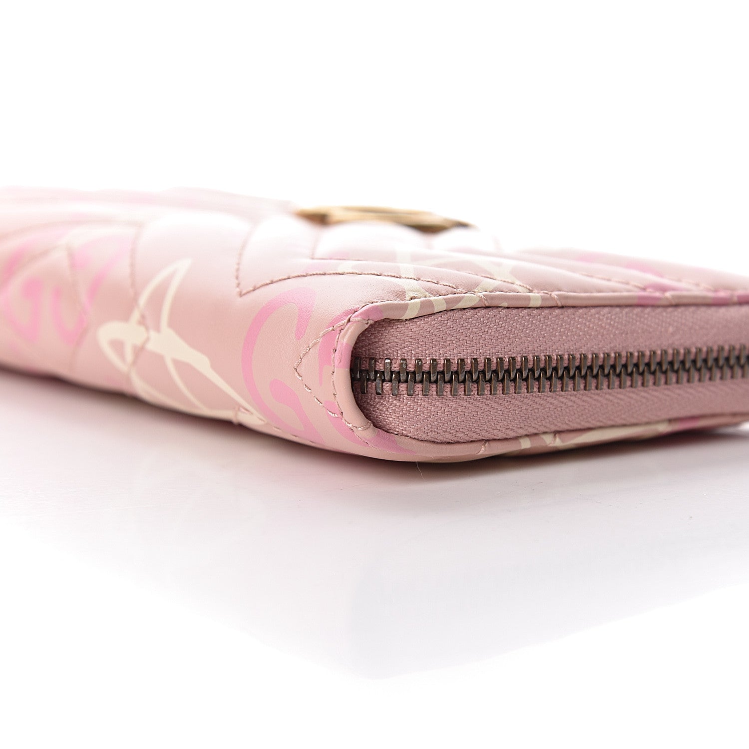 Gucci Calfskin Matelasse GucciGhost GG Marmont Zip Around Wallet Perfect Pink Rosa Ivory 9 of 10