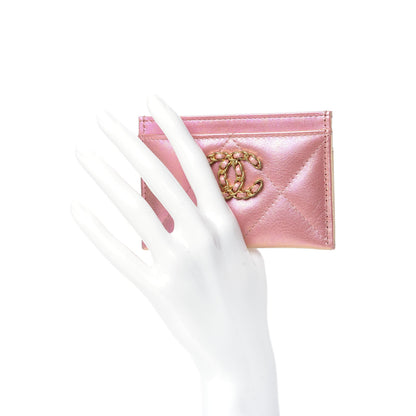Chanel Iridescent Calfskin Quilted Chanel 19 Card Holder Pink 2 of 9