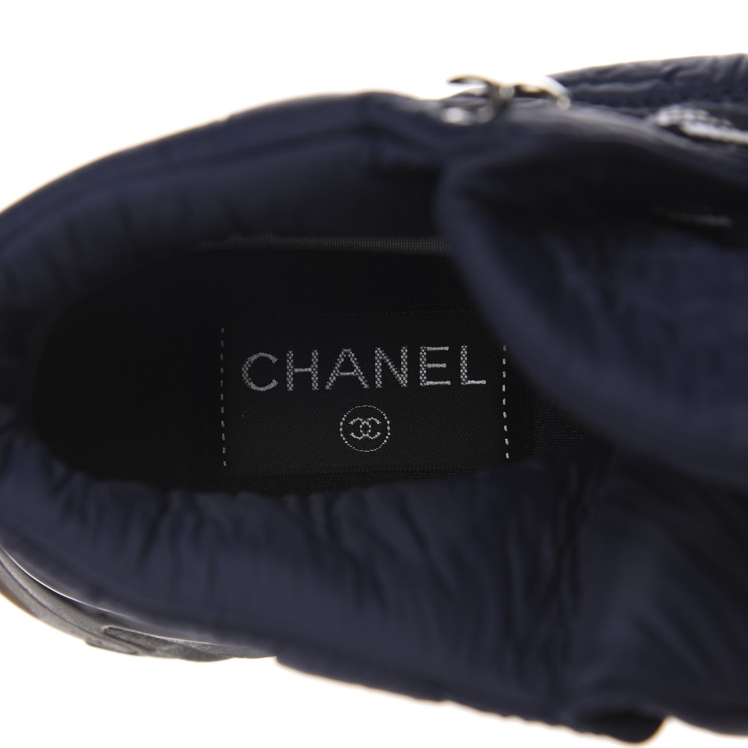 Chanel Fabric Calfskin Suede Womens CC Sneakers 37 Navy 7 of 9
