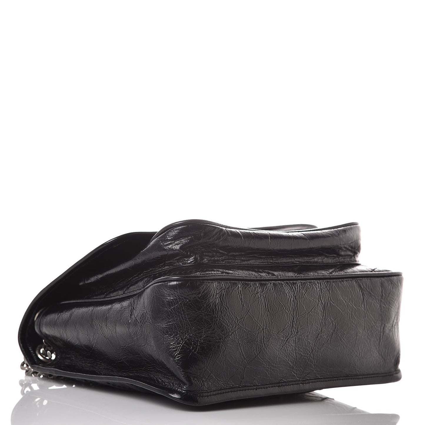 Crinkled Calfskin Matelasse Monogram Medium Niki Chain Satchel Black