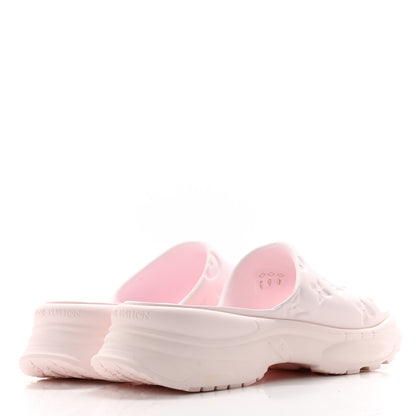 Louis Vuitton Rubber Monogram Embossed Pool 55 Flat Comfort Mule 38 Rose Clair 4 of 9