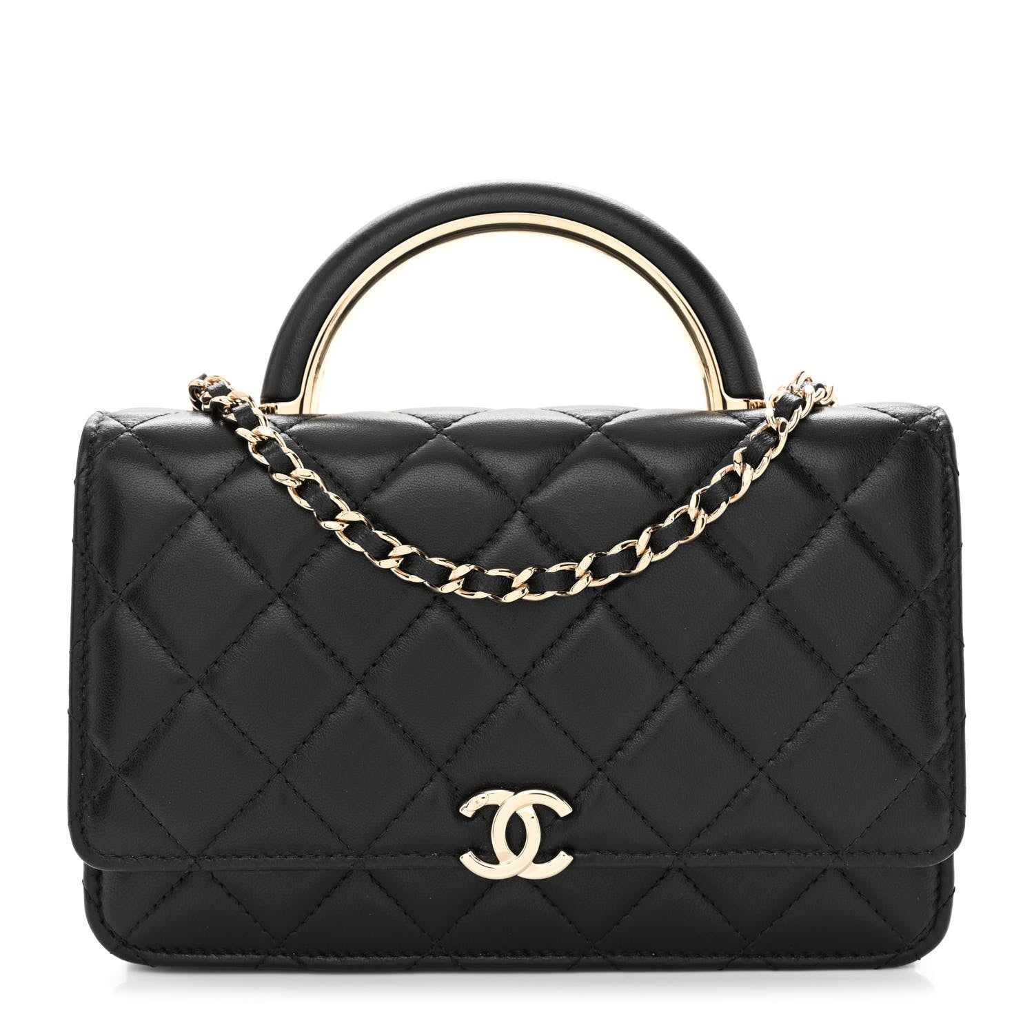 Chanel Lambskin Quilted Top Handle Wallet On Chain WOC Black 1 of 10