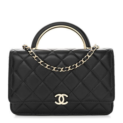 Chanel Lambskin Quilted Top Handle Wallet On Chain WOC Black 1 of 10