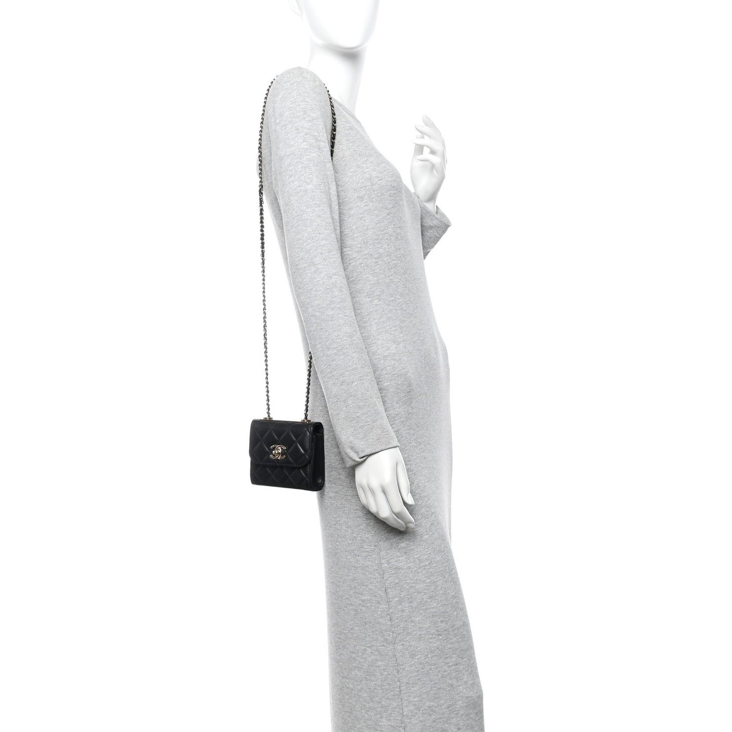 Lambskin Quilted Mini Trendy CC Clutch With Chain Black