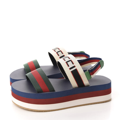 Gucci Nylon Stripe Logo Sylvie Web Platform Slingback Sandals 37 Green Red Ecru 3 of 9