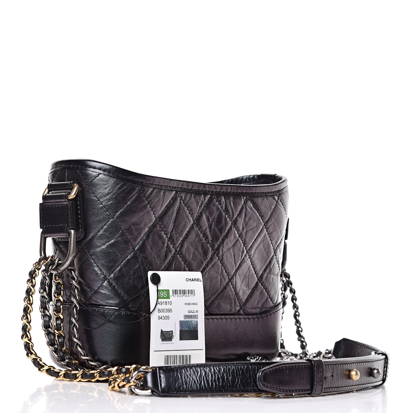 Iridescent Aged Calfskin Quilted Small Gabrielle Hobo Black