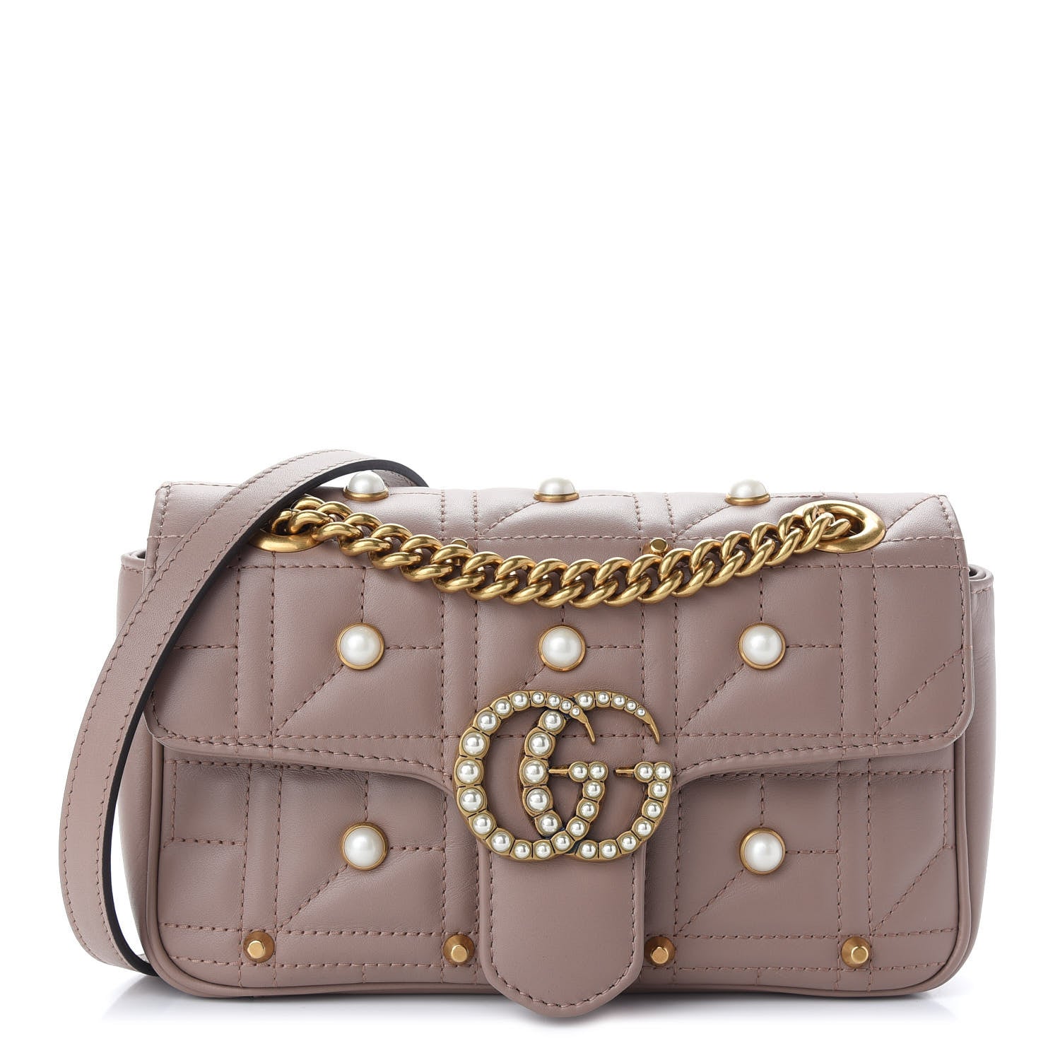 Gucci Calfskin Matelasse Studded Mini Pearly GG Marmont Shoulder Bag Porcelain Rose 1 of 8