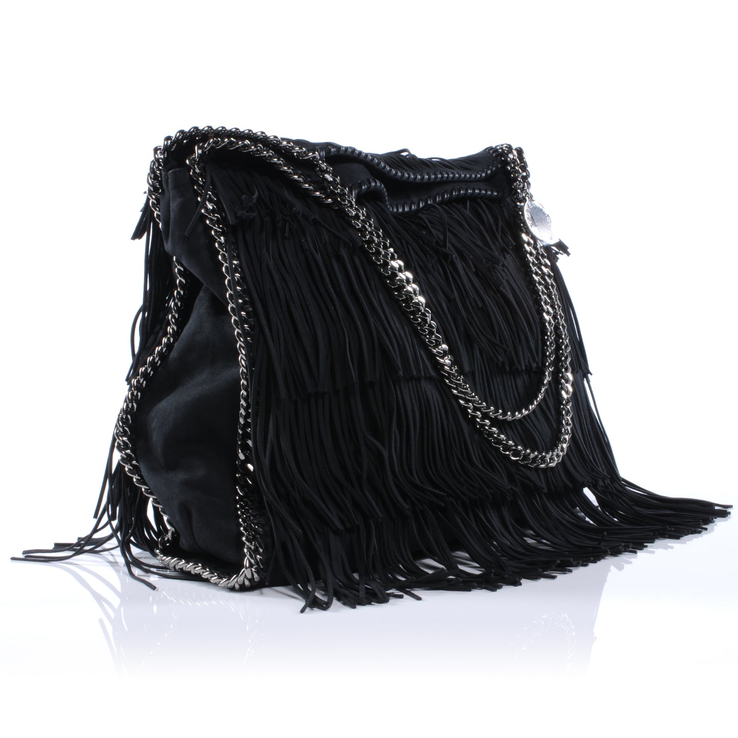 Faux Suede Fringe Falabella Tote Black