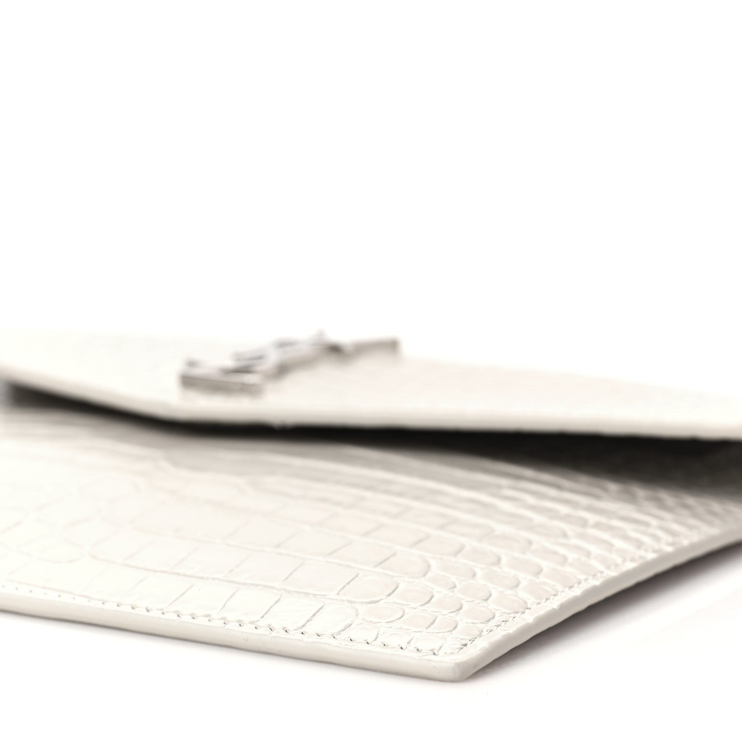 Saint Laurent Calfskin Crocodile Embossed Monogram Uptown Baby Pouch Crema Soft 6 of 7