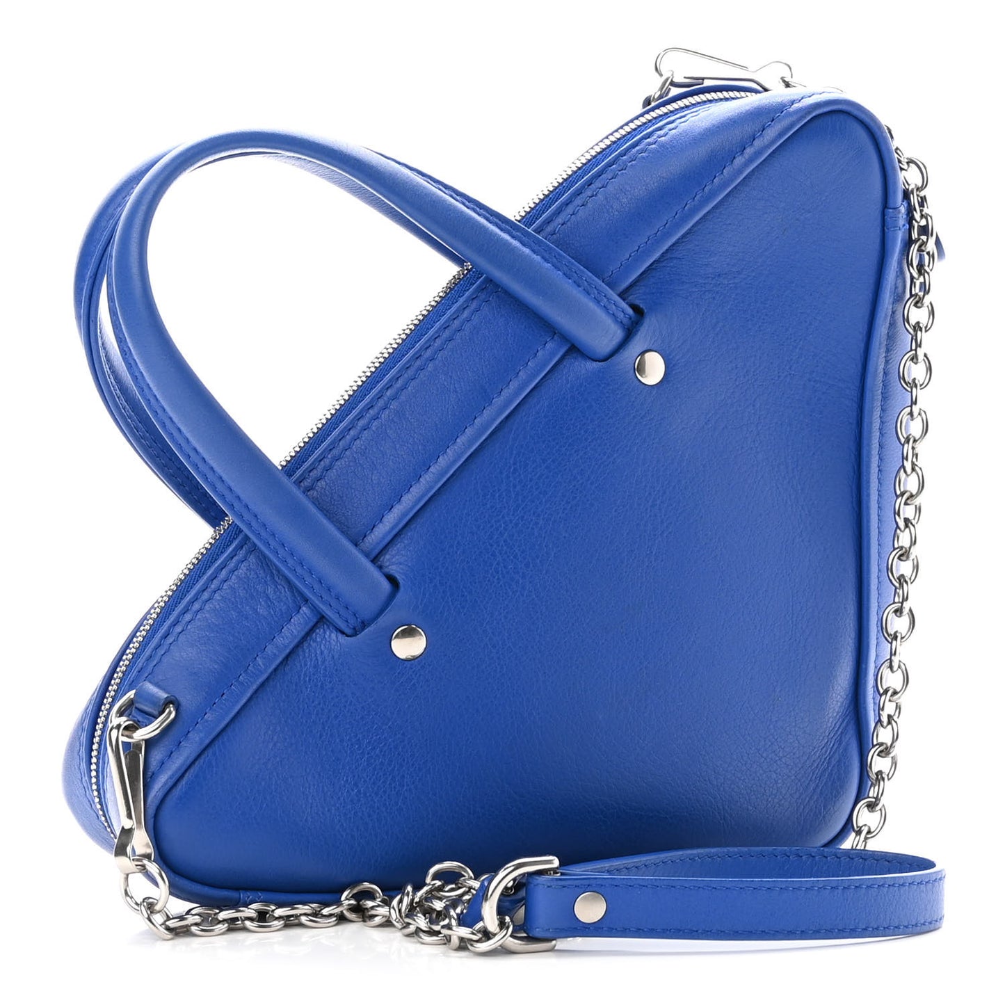 Shiny Day Calfskin Logo XS Triangle Chain Duffle Bleu Roi White