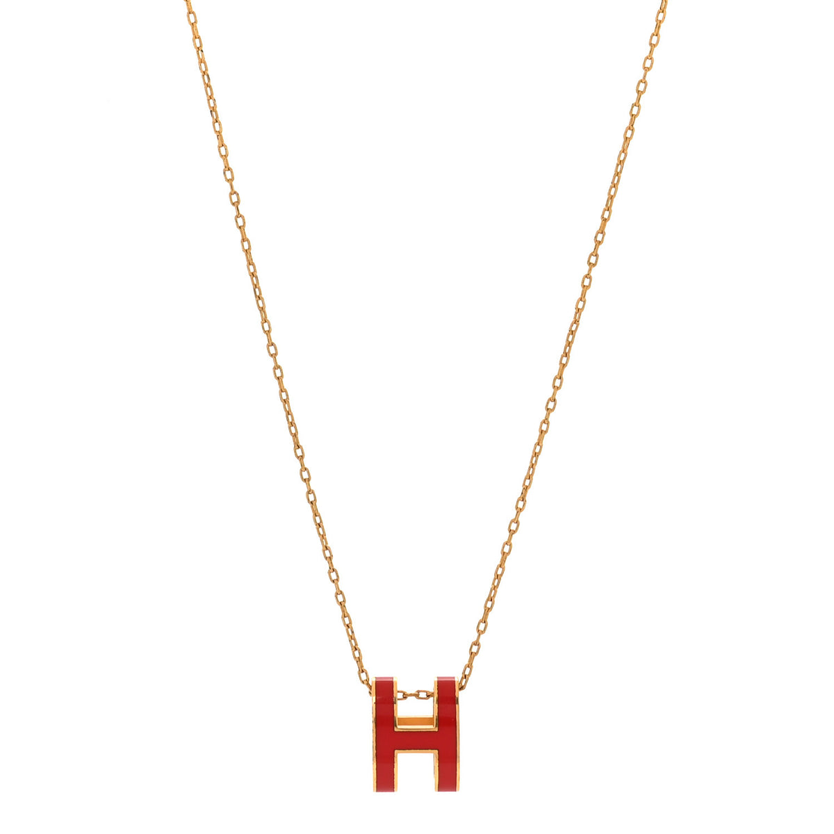 Lacquered Gold Pop H Pendant Necklace Rouge Vif