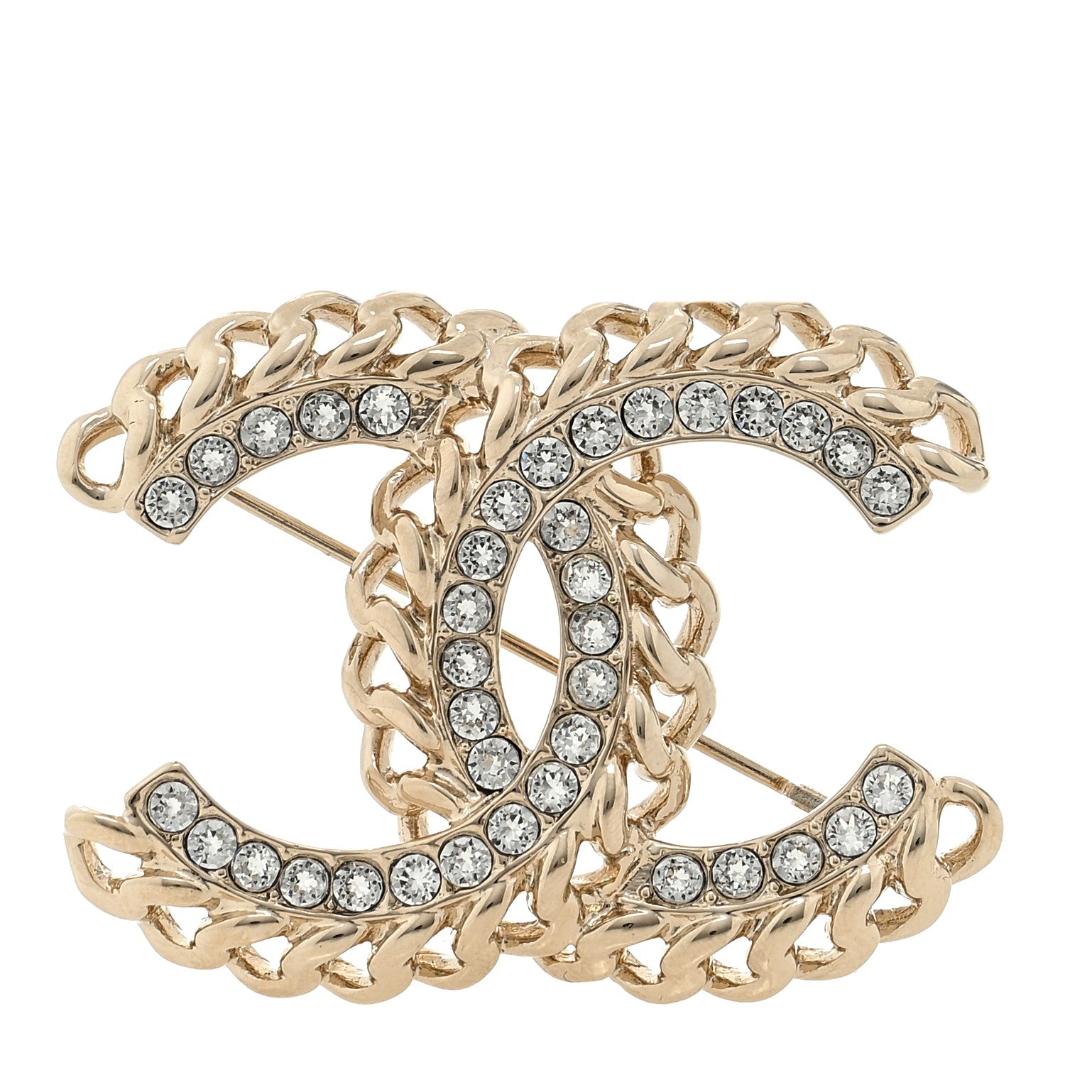 Chanel Crystal Chain CC Brooch Gold 1 of 3