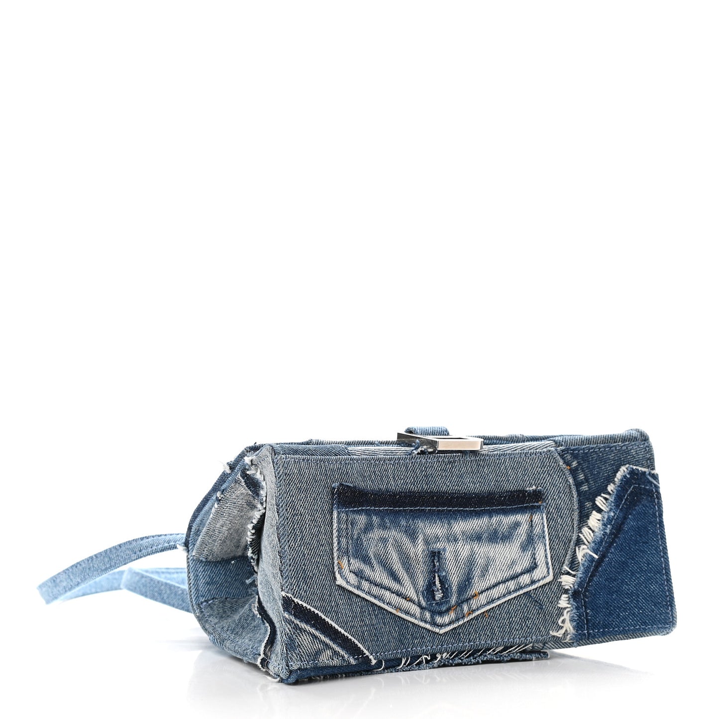 Denim Patchwork Small Hourglass Top Handle Bag Washed Blue