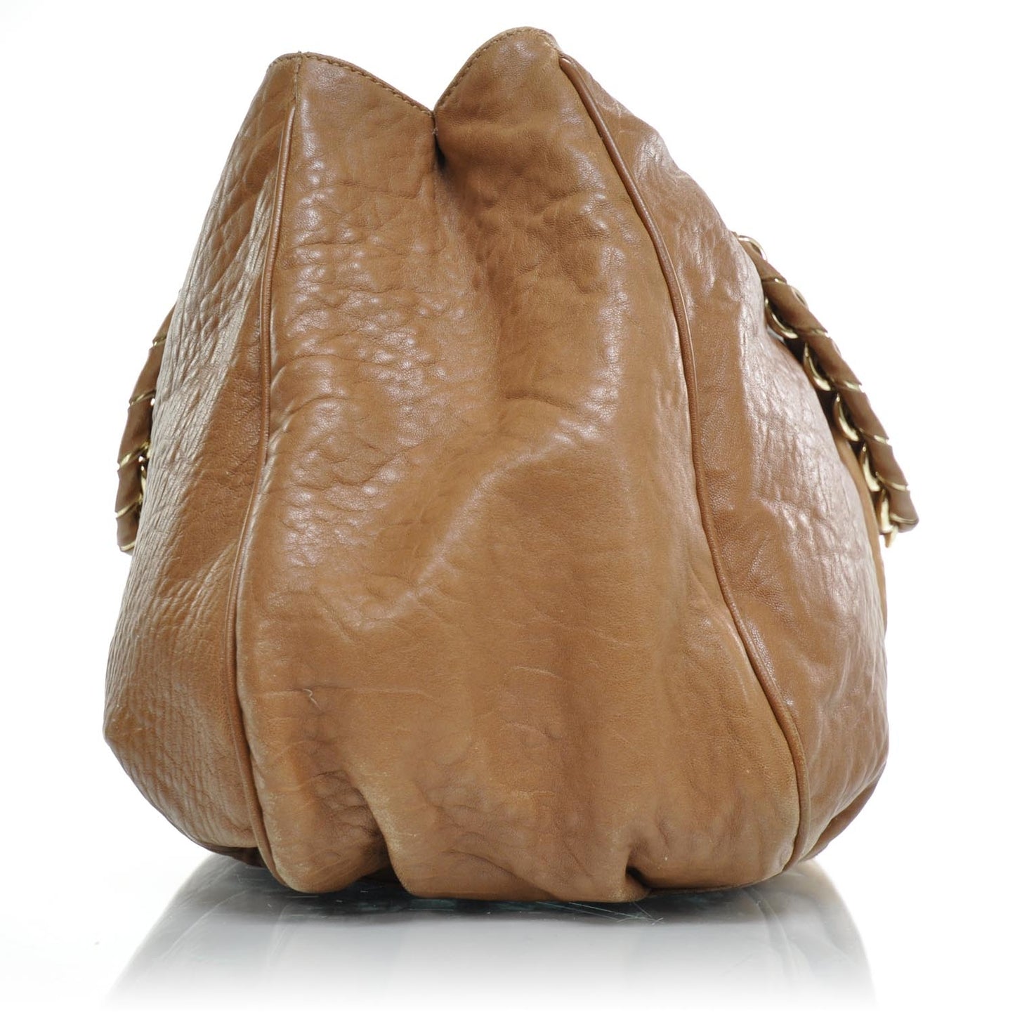 Crinkled Lambskin Colorblock Mia Tote Camel Osso Naturale