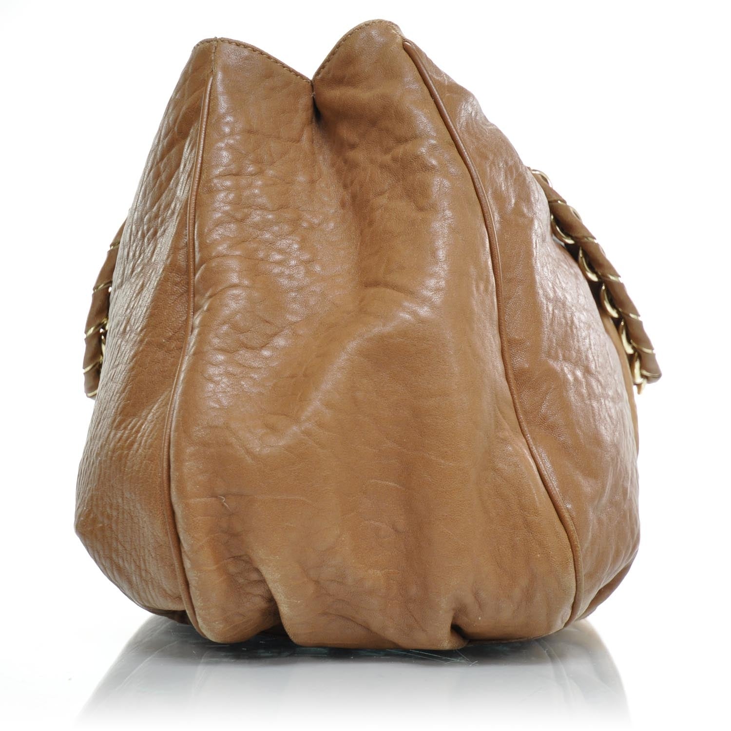 Fendi Crinkled Lambskin Colorblock Mia Tote Camel Osso Naturale 4 of 9