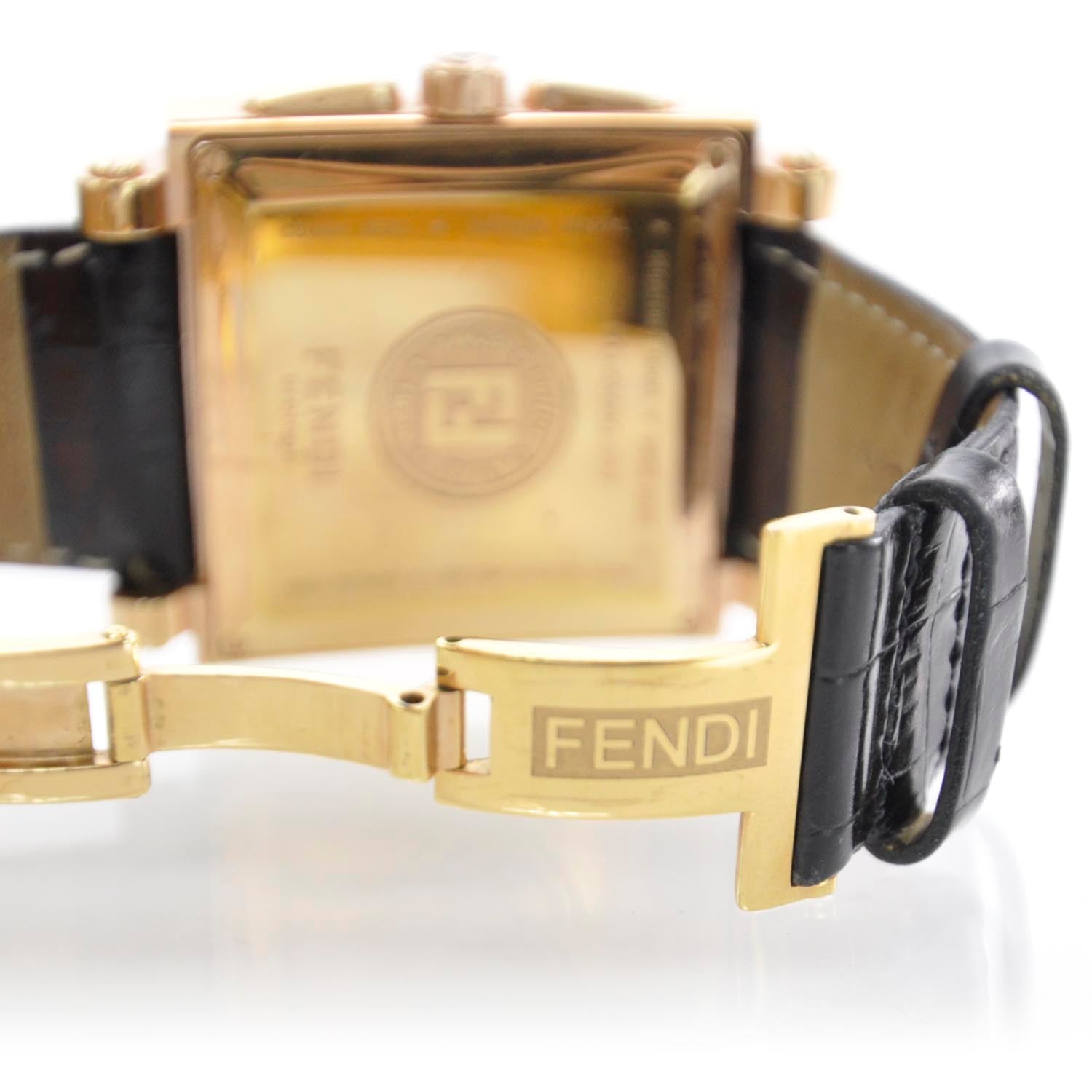 Fendi Stainless Steel Ceramic Calfskin Diamond 39mm Quadro Quartz Watch Black 3 of 8