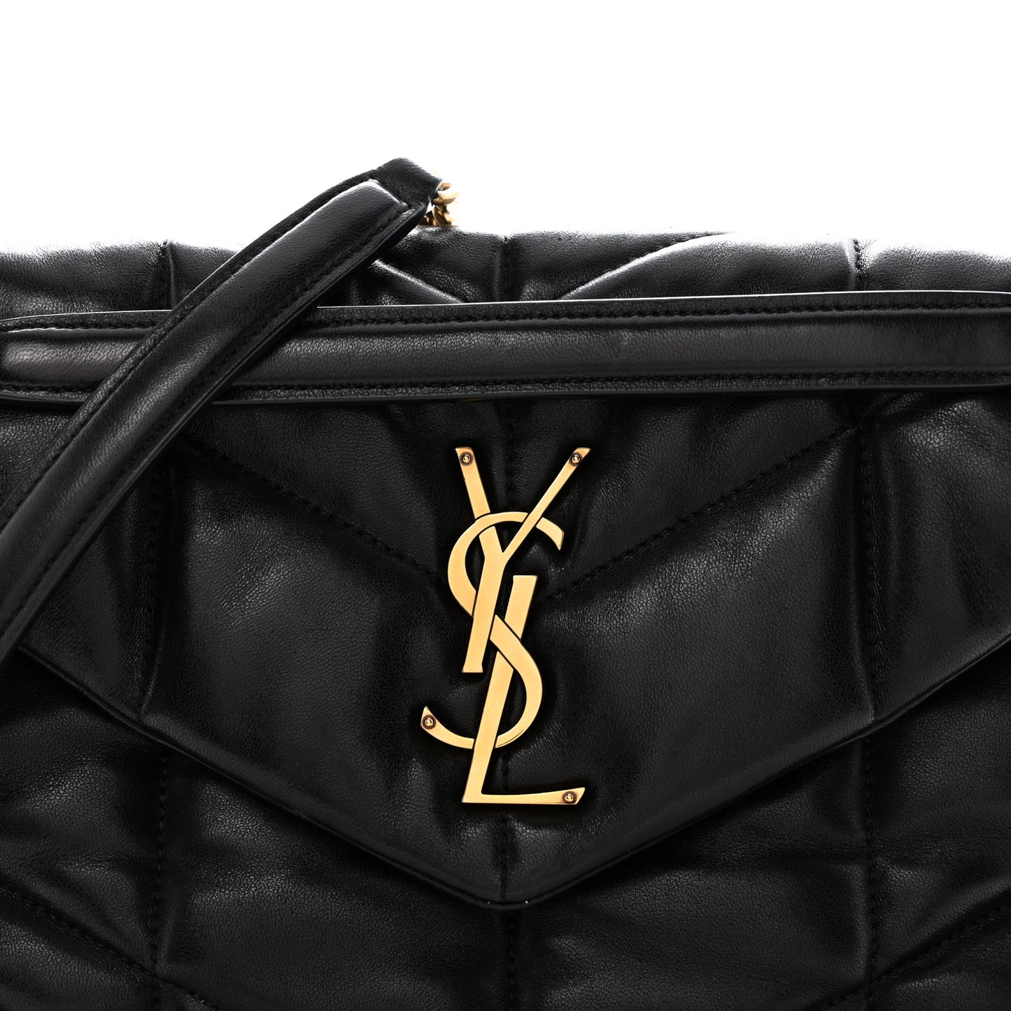 Lambskin Quilted Small Loulou Puffer Monogram Chain Satchel Black