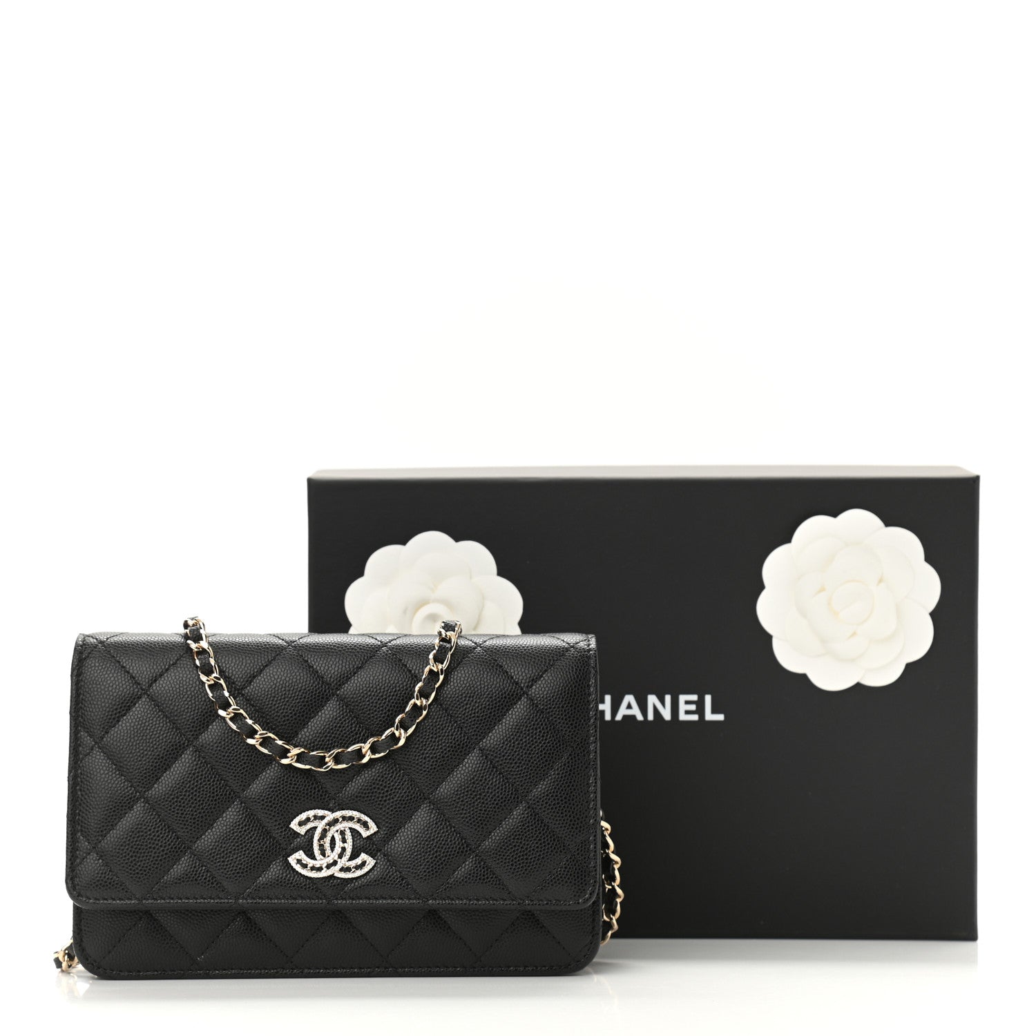 Chanel Caviar Quilted Crystal CC Wallet On Chain WOC Black 12 of 12