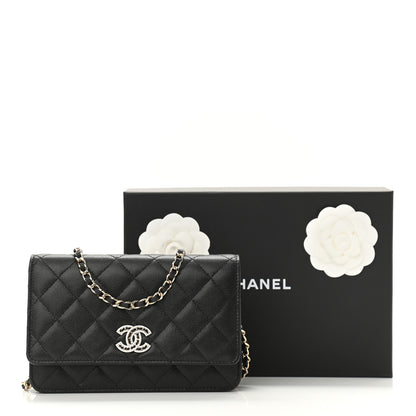 Chanel Caviar Quilted Crystal CC Wallet On Chain WOC Black 12 of 12