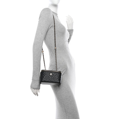 Chanel Lambskin Camellia Embossed Small Vanity Case With Chain Black 2 of 12