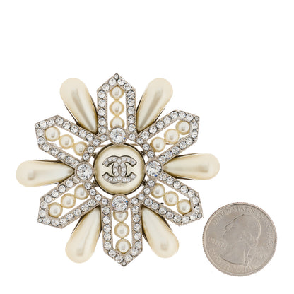 Chanel Pearl Crystal CC Brooch Pearly White Gold 2 of 5